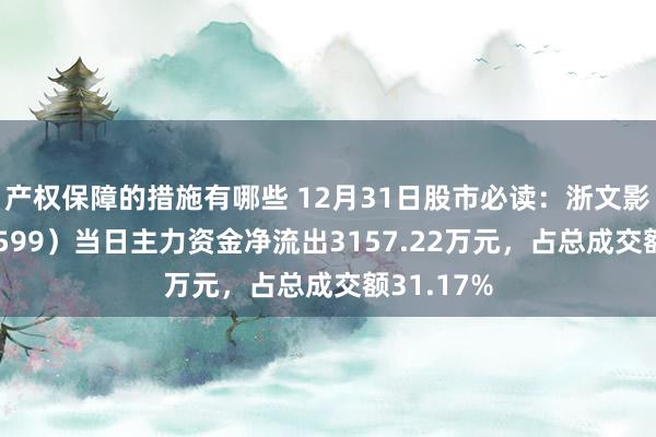 产权保障的措施有哪些 12月31日股市必读：浙文影业（601599）当日主力资金净流出3157.22万元，占总成交额31.17%