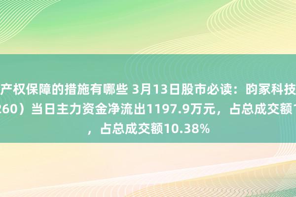 产权保障的措施有哪些 3月13日股市必读：昀冢科技（688260）当日主力资金净流出1197.9万元